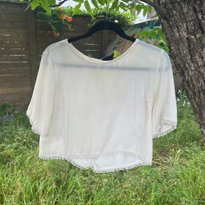 Lush Open Back Sheer Ivory Blouse size small